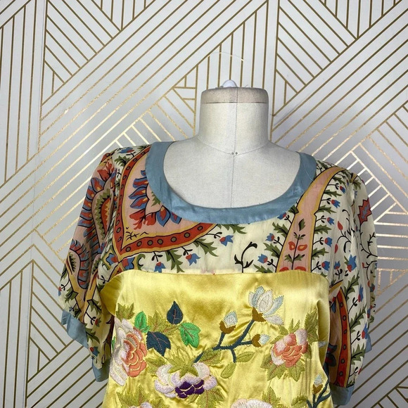 Johnny Was Mistic Paneled & Printed Tunic Top Yellow Floral Size US Small - Picture 2 of 11